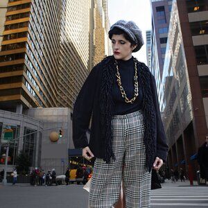 Black Fringe Jacket Shredded Raw Edge Neckline, Long Sleeves, Open Front,